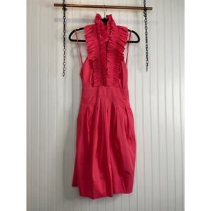 NWT BCBG Max Azria Chomisee Dress Geranium Woven Cotton Halter Ruffled Size 12